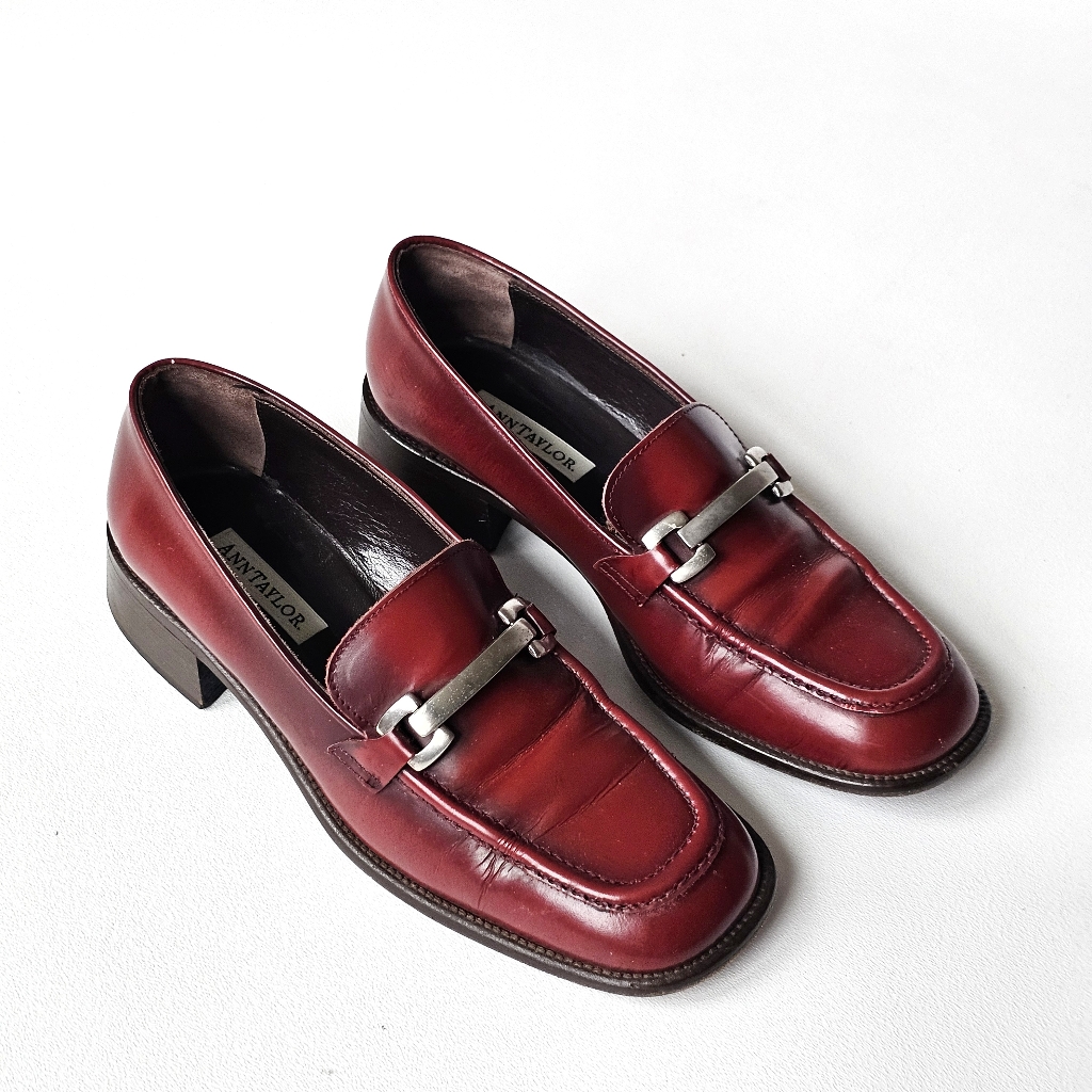 Vintage 90's Ann Taylor Oxblood Horsebit Loafers Made In Italy Leather 7.5m